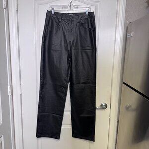 Madden NYC Faux Leather Pants – Black, High Waist, Wide Leg (Size 19)